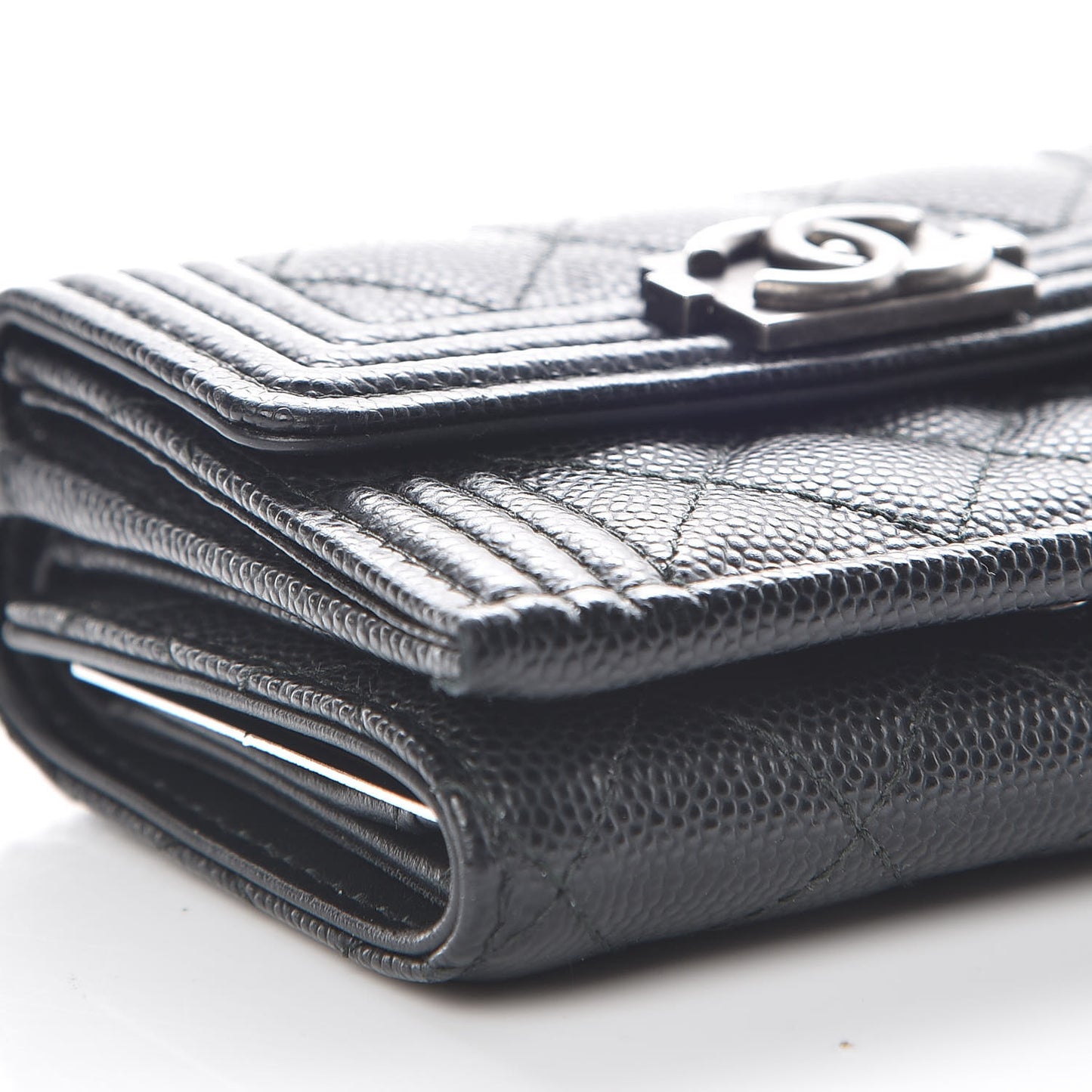Caviar Quilted Small Boy Flap Wallet Black