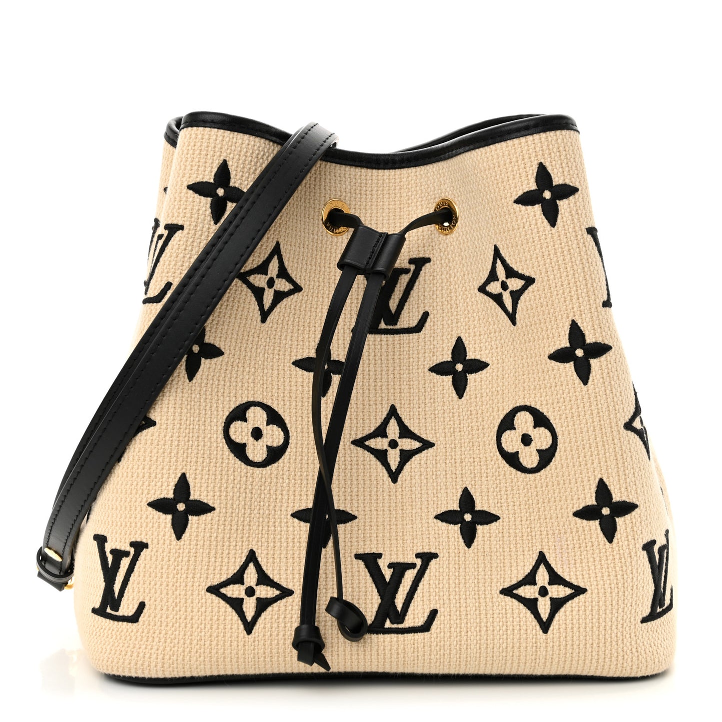 Cotton Monogram Embroidered Neonoe MM Beige Black