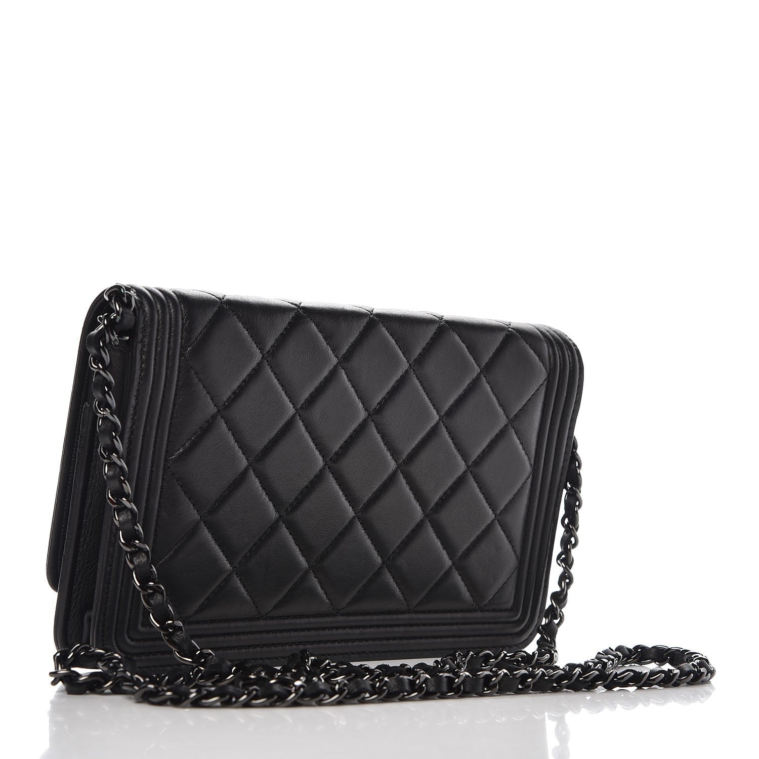 Chanel Calfskin Quilted Boy Wallet On Chain WOC So Black 3 of 9