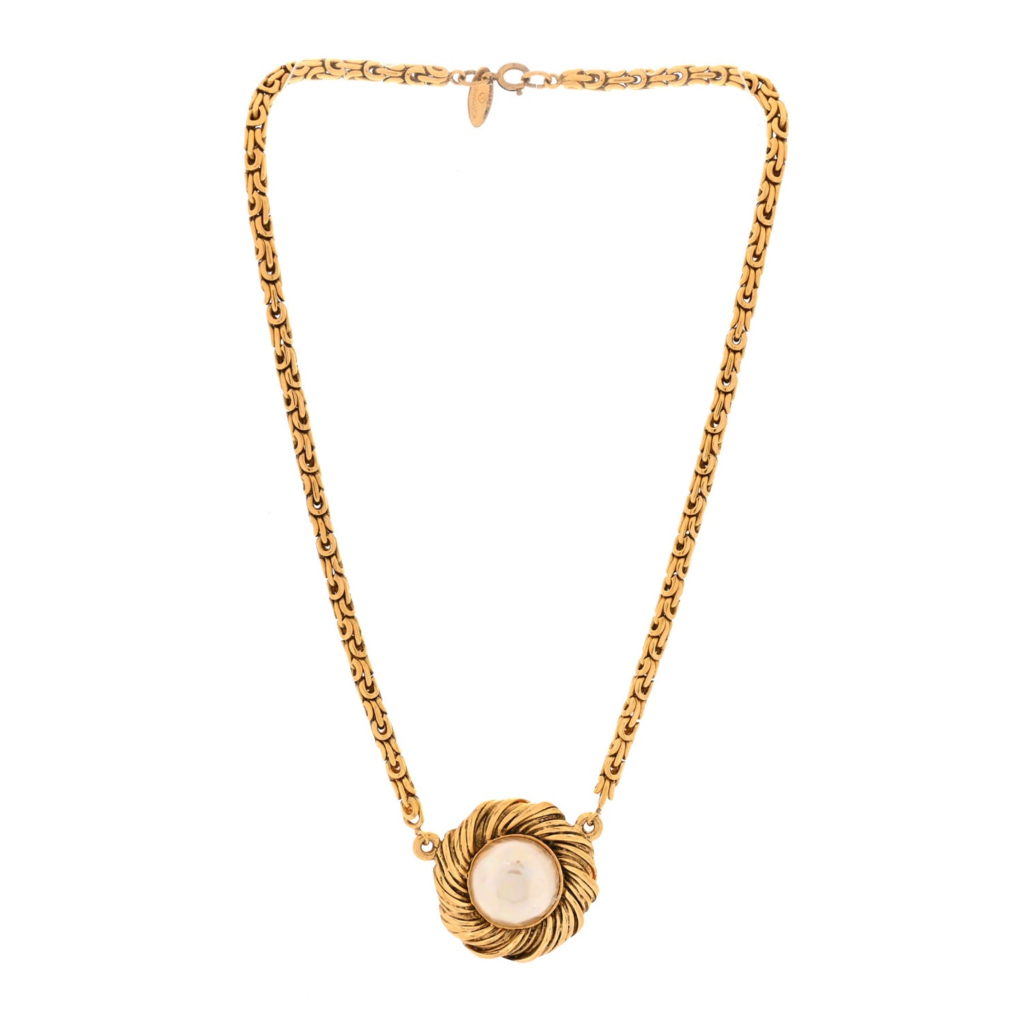 Metal Pearl Flower Necklace Gold