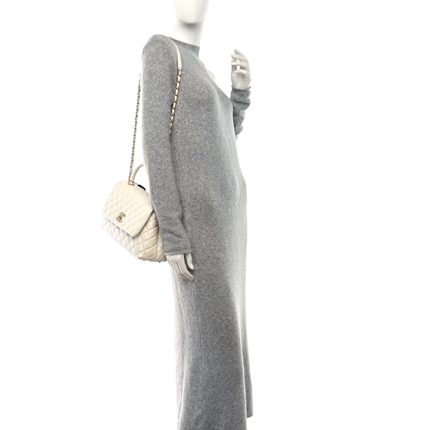 Iridescent Caviar Quilted Small Coco Handle Flap White