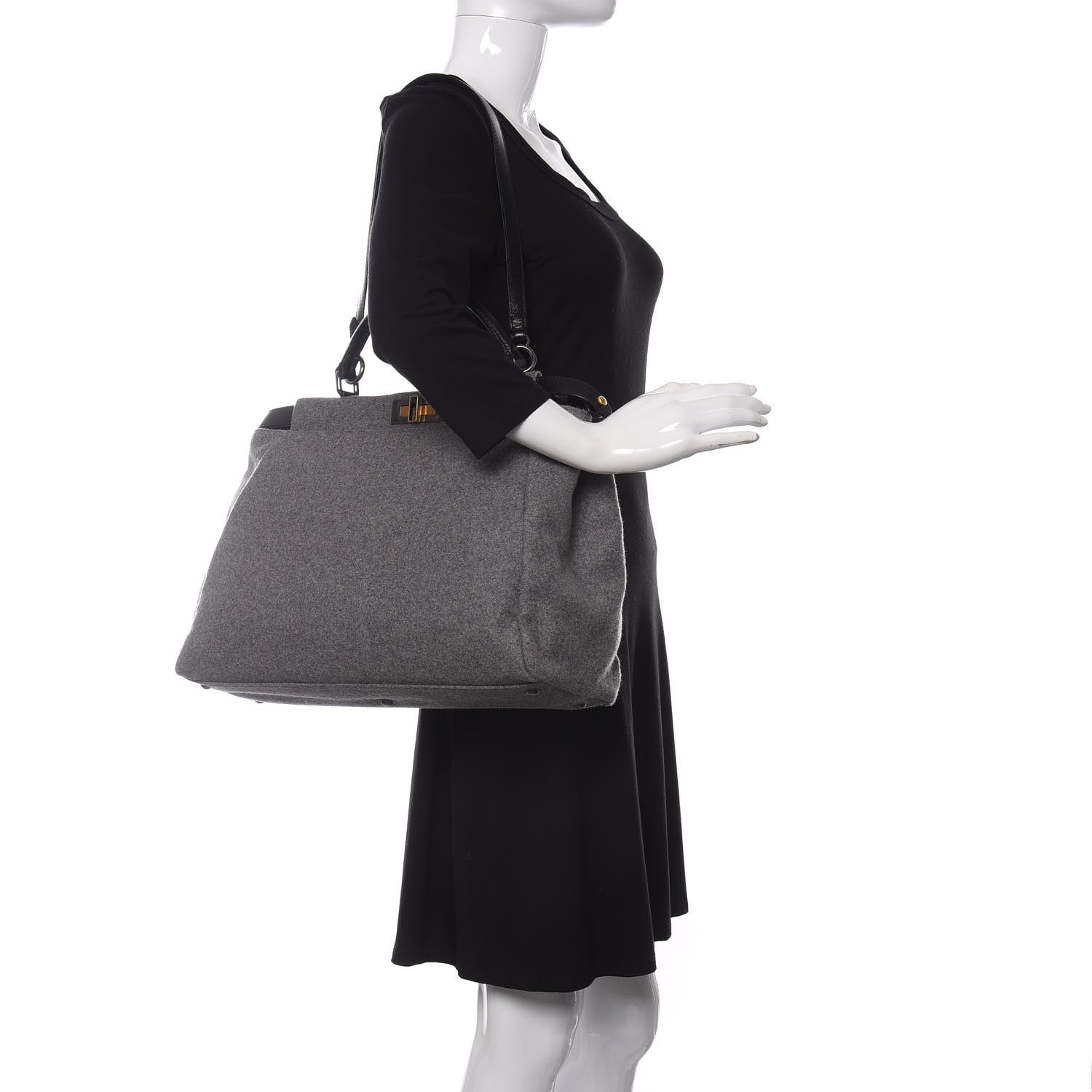 Fendi Flannel Large Peekaboo Iconic Satchel Grey 2 of 11