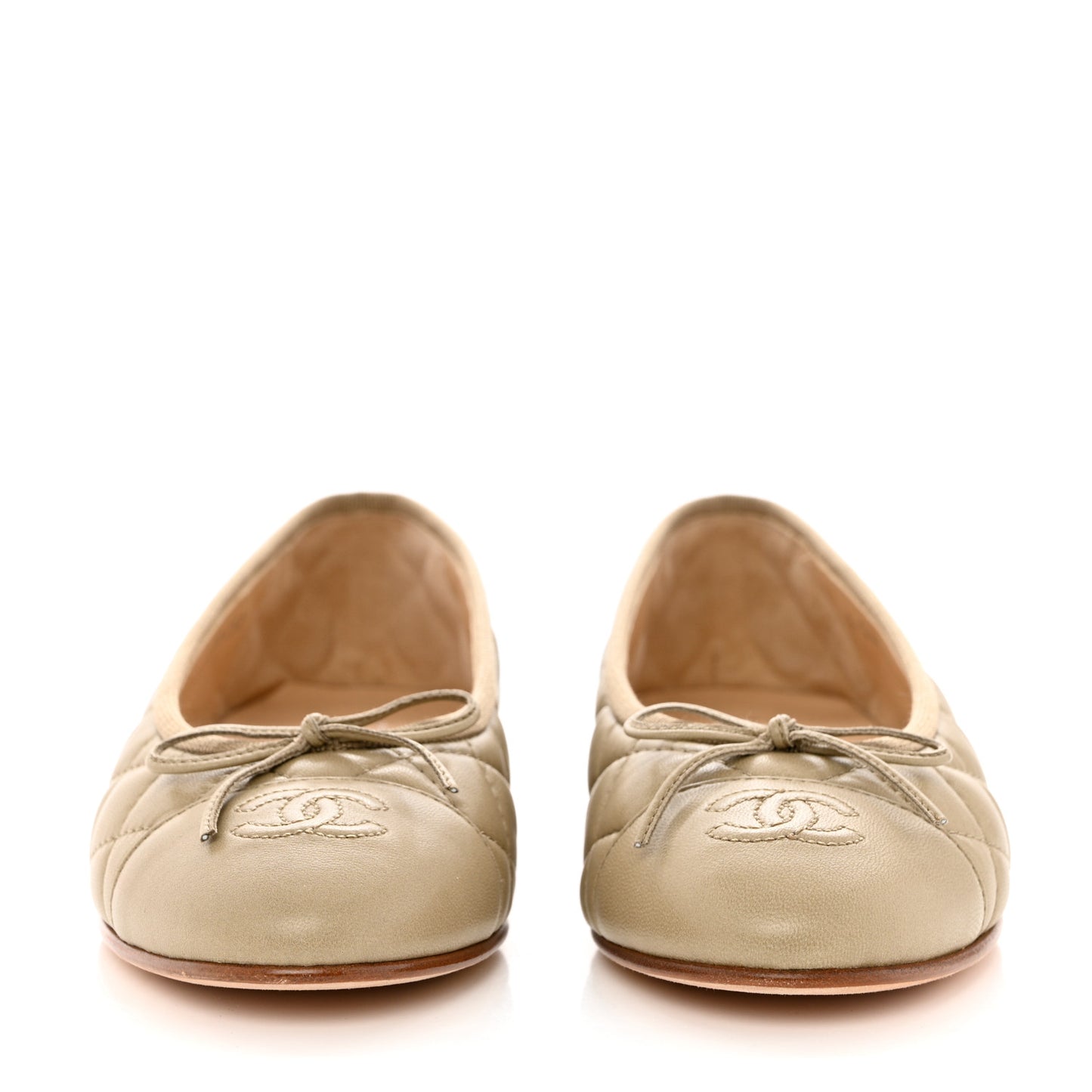 Lambskin Quilted CC Cap Toe Ballerina Flats 36.5 Beige