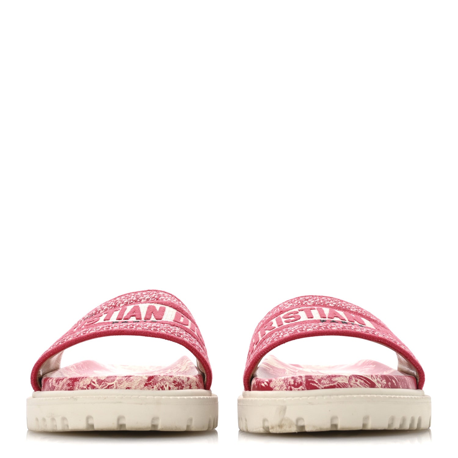 Christian Dior Canvas Toile de Jouy Embroidered Dway 10mm Slide Sandals 36.5 Off White Raspberry 3 of 8