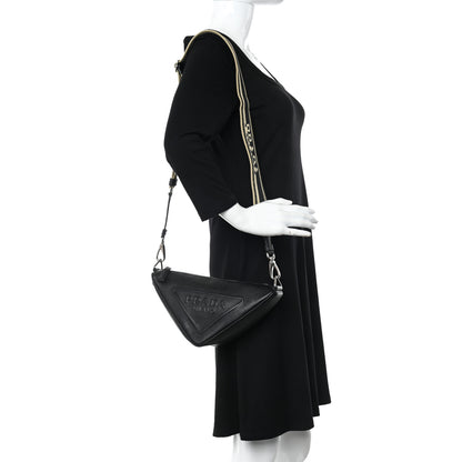 Prada Saffiano Cuir Triangle Logo Embossed Triangle Shoulder Bag Black 2 of 10