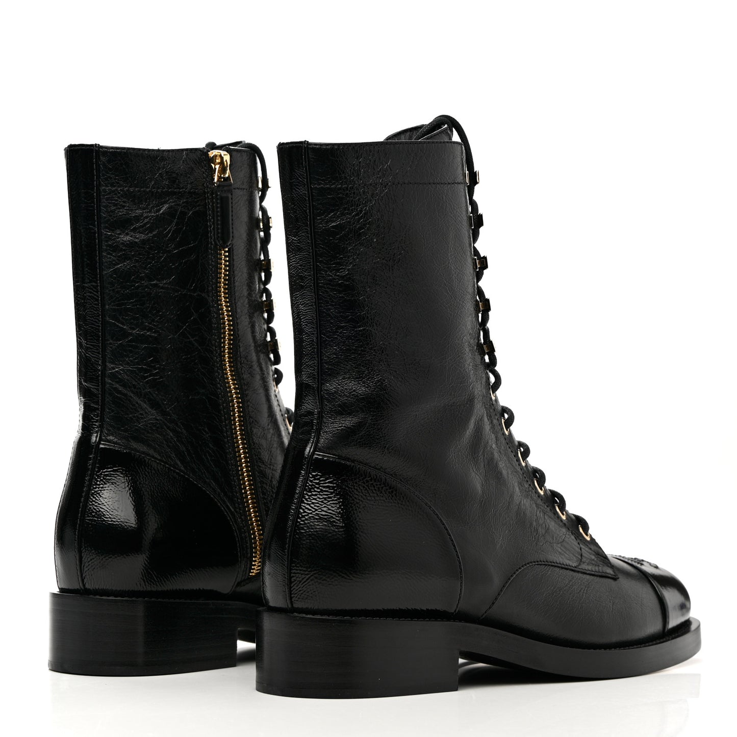 Calfskin Lace Up Combat Boots 41 Black
