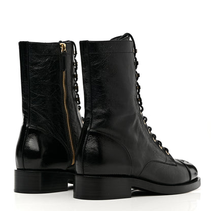 Chanel Calfskin Lace Up Combat Boots 41 Black 4 of 11