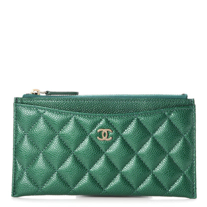 Chanel Metallic Caviar Quilted Classic Zip Pouch Green 1 of 8
