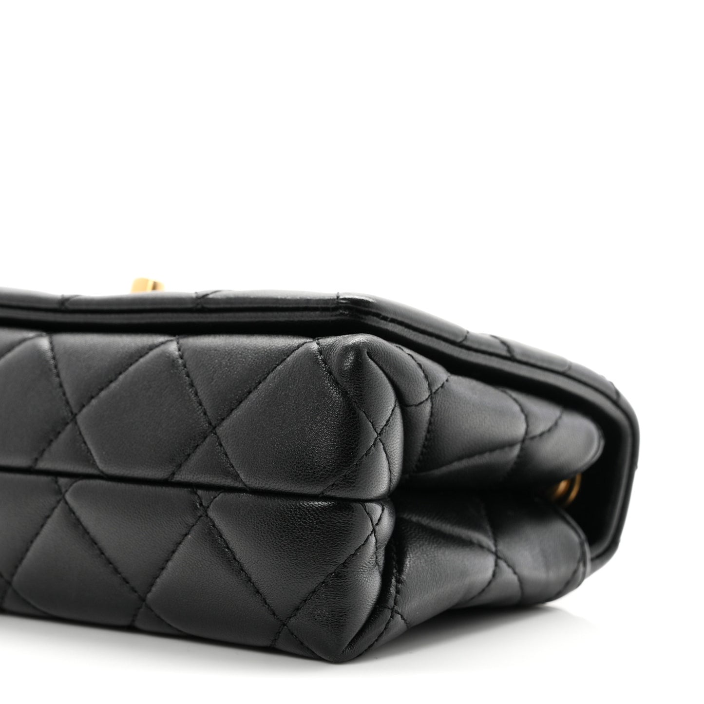 Shiny Lambskin Quilted Enamel CC Mini Flap Black