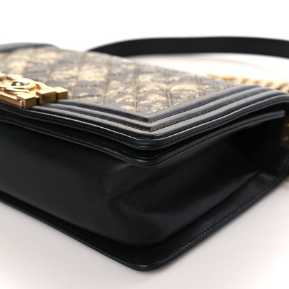 Chanel Metallic Crumpled Goatskin Medium Boy Flap Black Gold 9 of 11