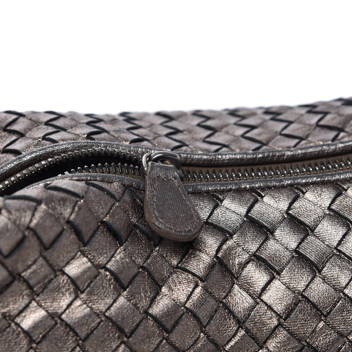 Metallic Grosgrain Intrecciato Pyramid Hobo Pewter