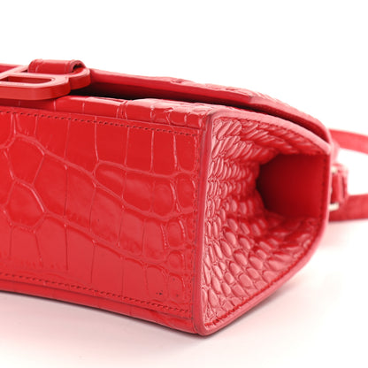 Balenciaga Shiny Calfskin Tonal B Crocodile Embossed Hourglass Top Handle Bag XS Bright Red 6 of 8