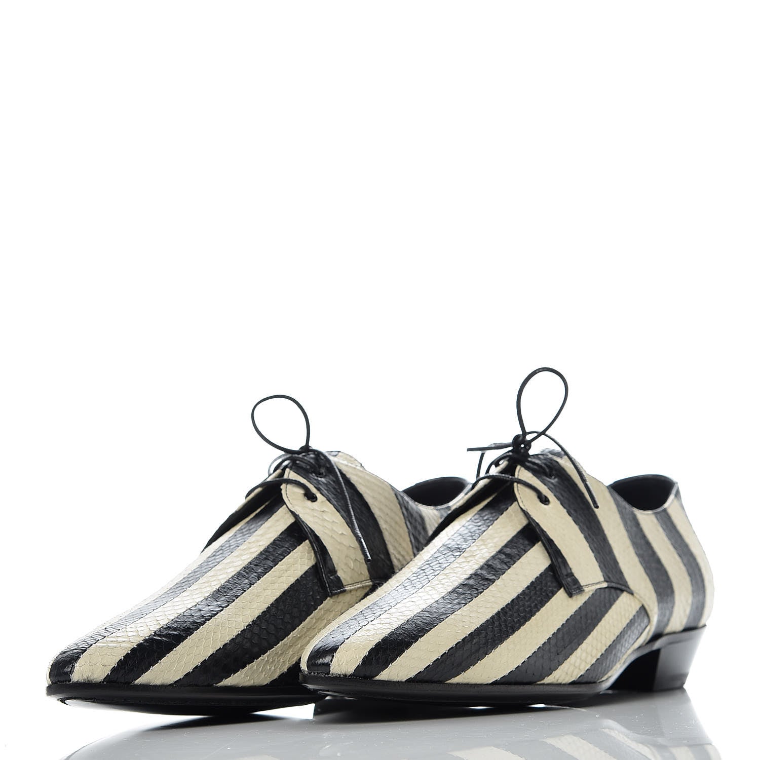 Saint Laurent Elaphe Snakeskin Striped Mens Jonas Derbies 43 Black White 3 of 9