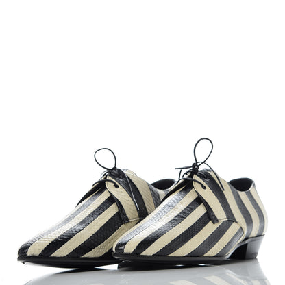 Saint Laurent Elaphe Snakeskin Striped Mens Jonas Derbies 43 Black White 3 of 9