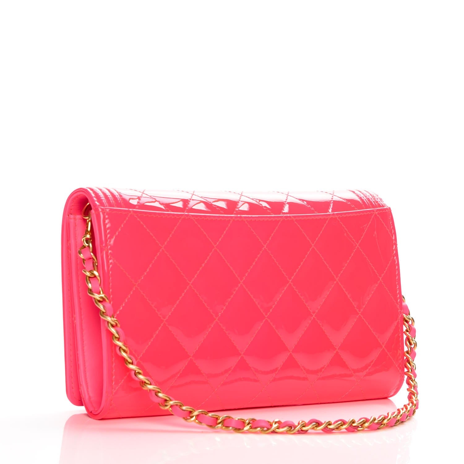 Chanel Patent Quilted Boy Wallet On Removable Chain WOC Pink 4 of 10