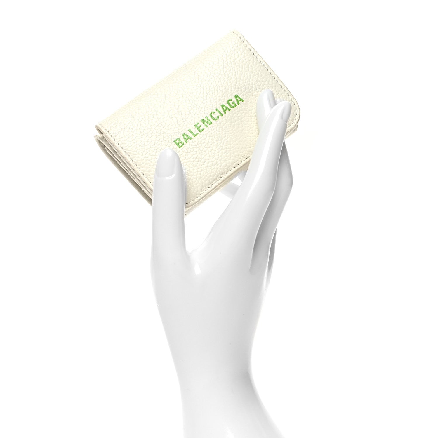 Balenciaga Grained Calfskin Logo Mini Cash Wallet White Light Green 2 of 9