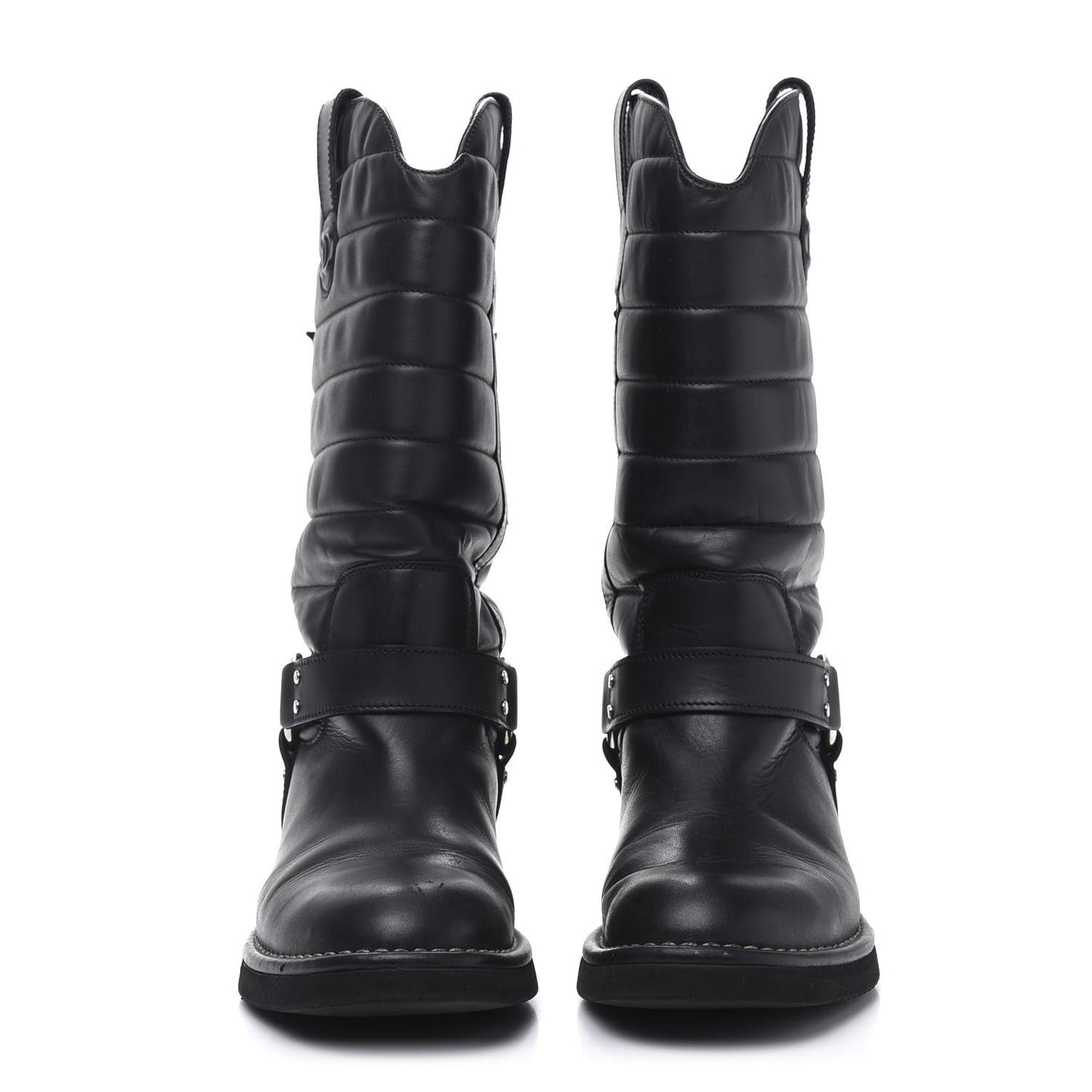Calfskin Star Quilted Biker Boots 38 Black