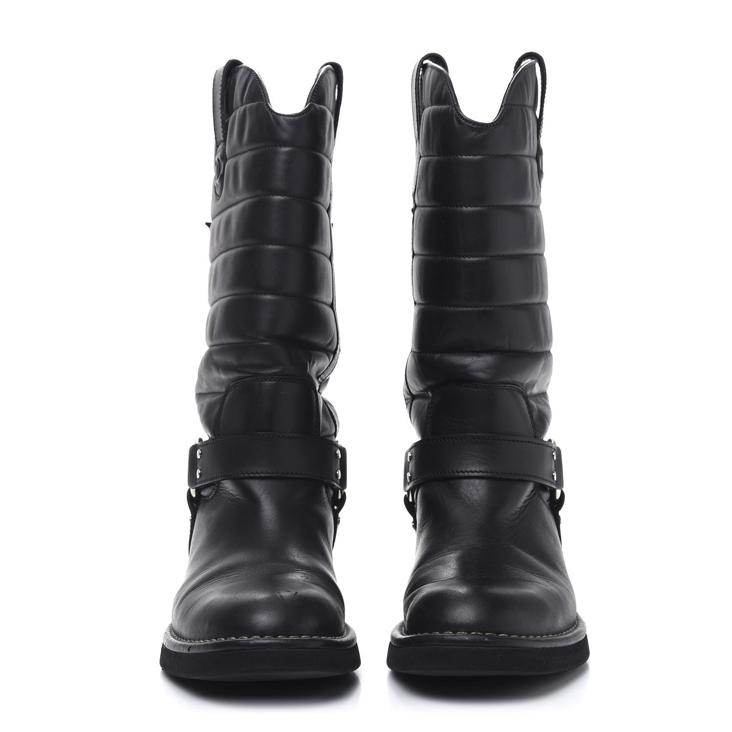 Chanel Calfskin Star Quilted Biker Boots 38 Black 2 of 9