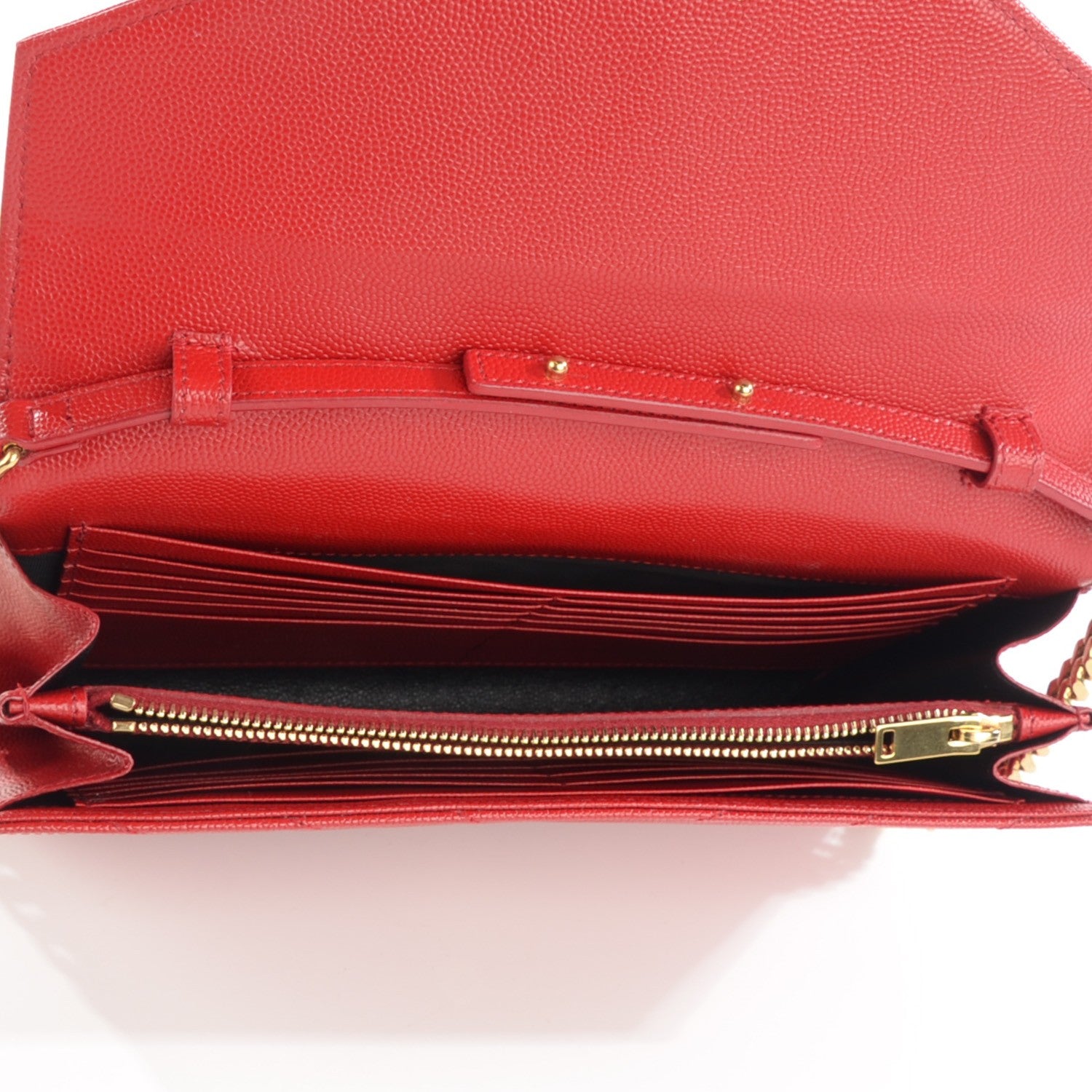 Saint Laurent Grain De Poudre Matelasse Chevron Monogram Chain Wallet Red 5 of 7