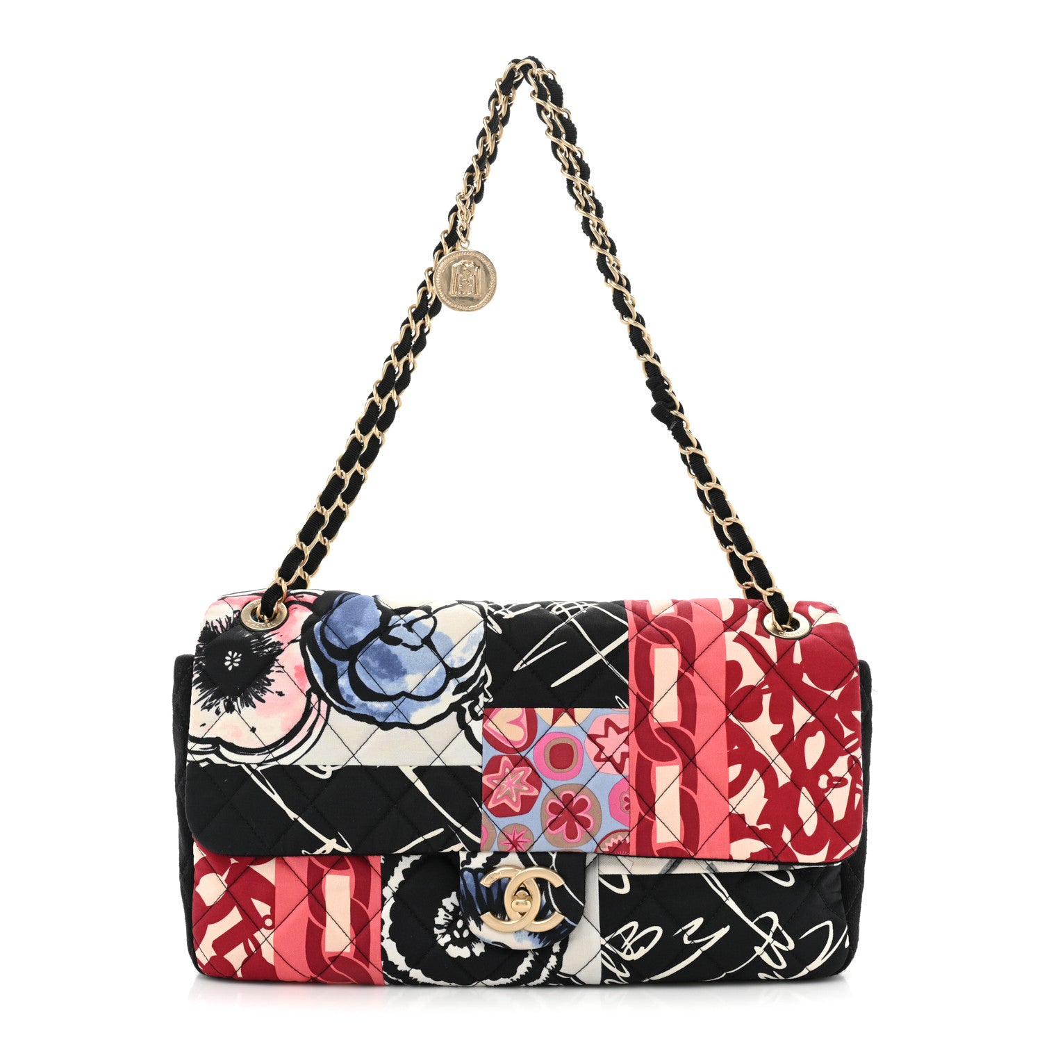 Chanel Fabric Quilted Patchwork Medium Flap Red Black Multicolor 1 of 14