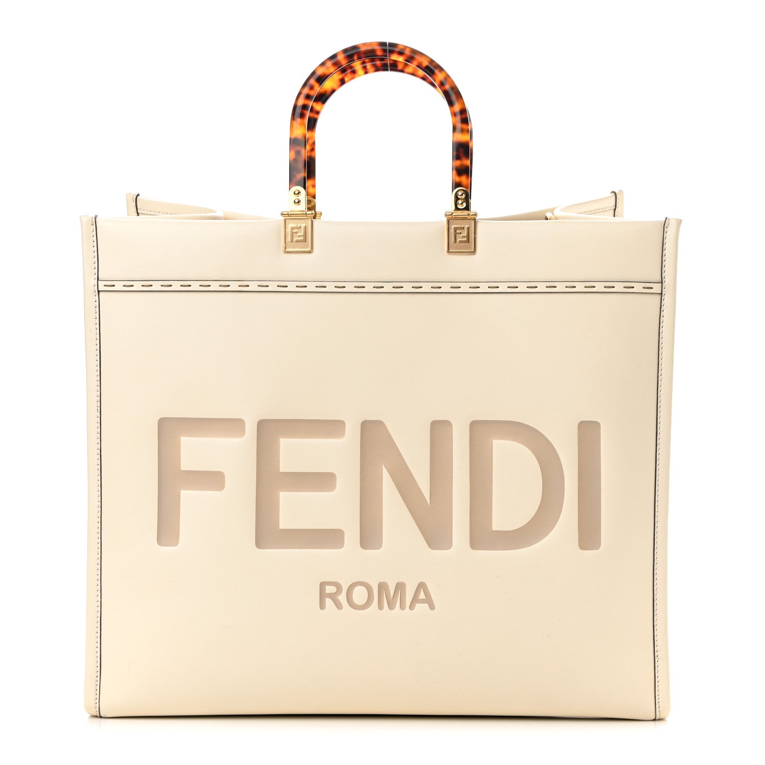 Fendi Vitello King Plexiglass Logo Embossed Large Fendi Sunshine Shopper Tote White Ice 1 of 17
