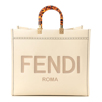 Fendi Vitello King Plexiglass Logo Embossed Large Fendi Sunshine Shopper Tote White Ice 1 of 17