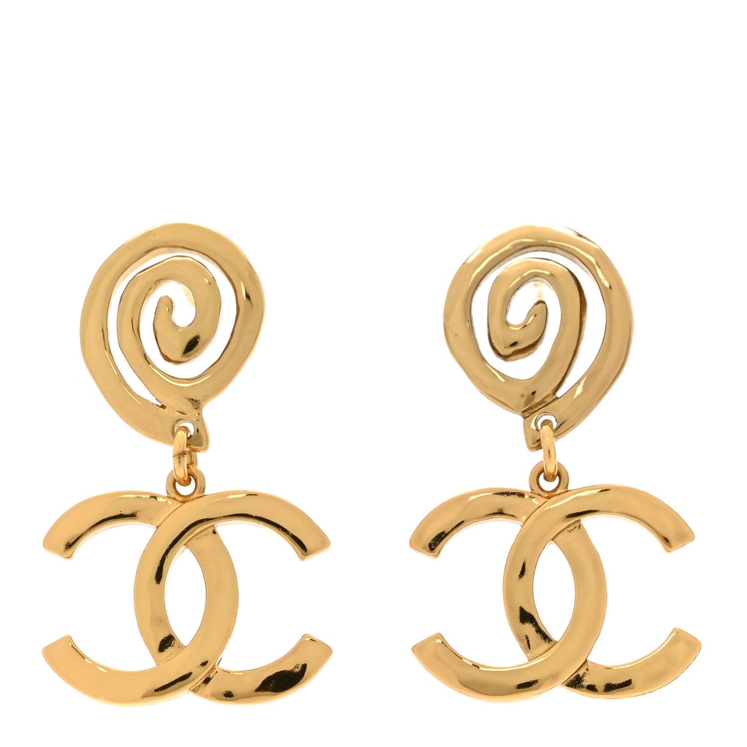 Chanel Metal CC Swirl Dangle Earrings Gold 1 of 6