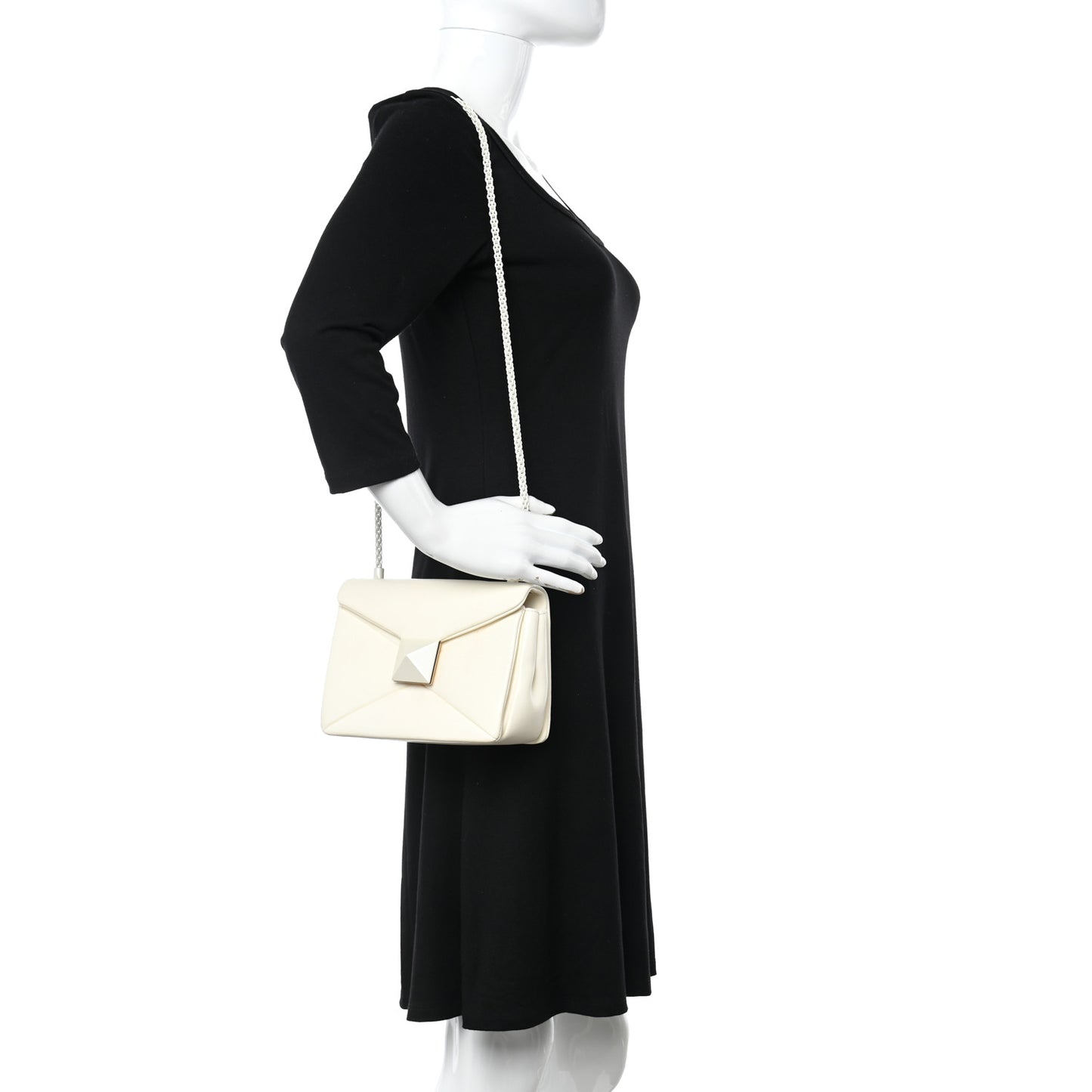 Nappa Lacquer Monochrome One Stud Chain Clutch Ivory