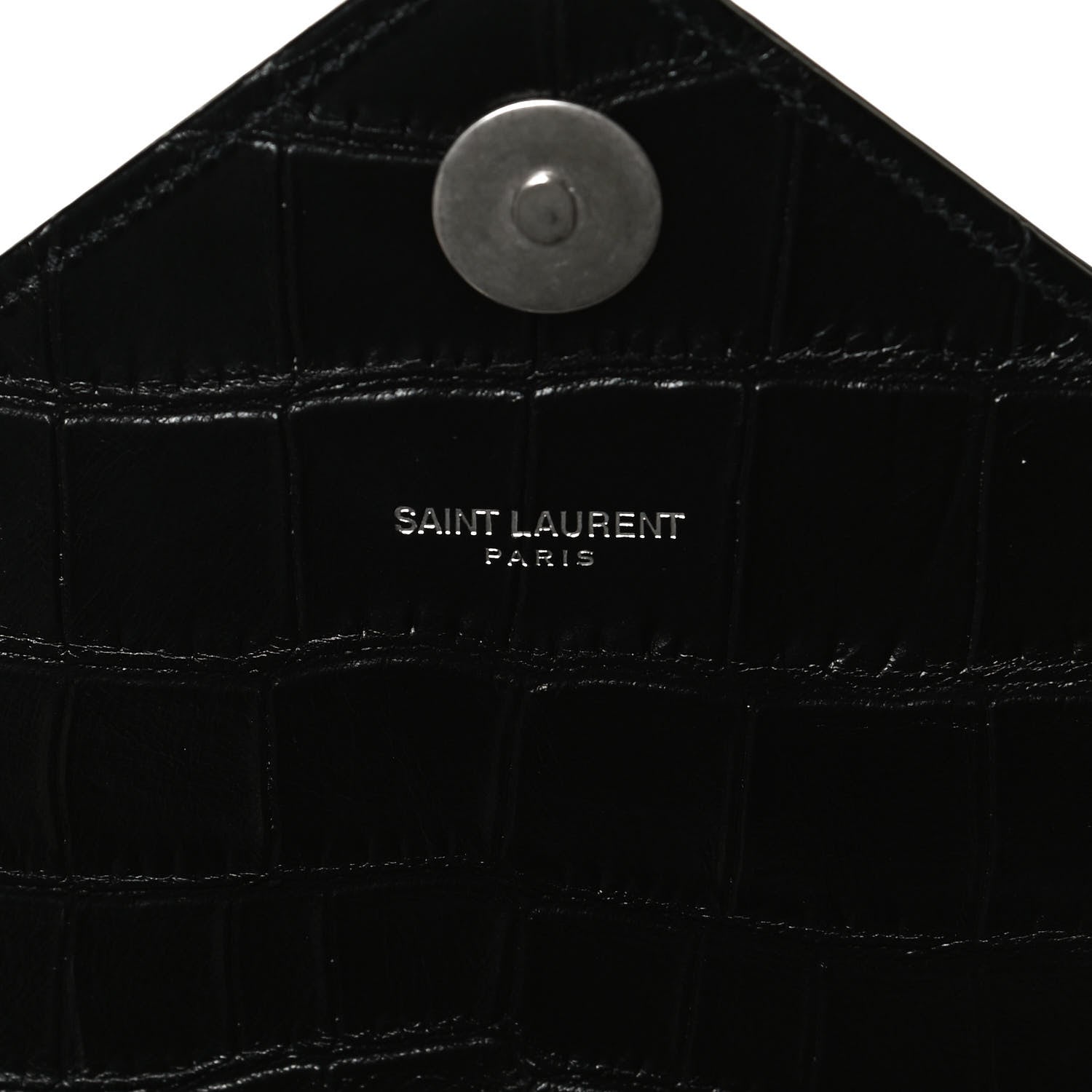 Saint Laurent Calfskin Crocodile Embossed Monogram Large Satchel Black 8 of 11