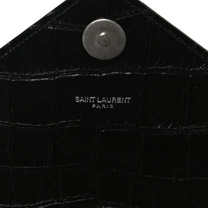 Saint Laurent Calfskin Crocodile Embossed Monogram Large Satchel Black 8 of 11