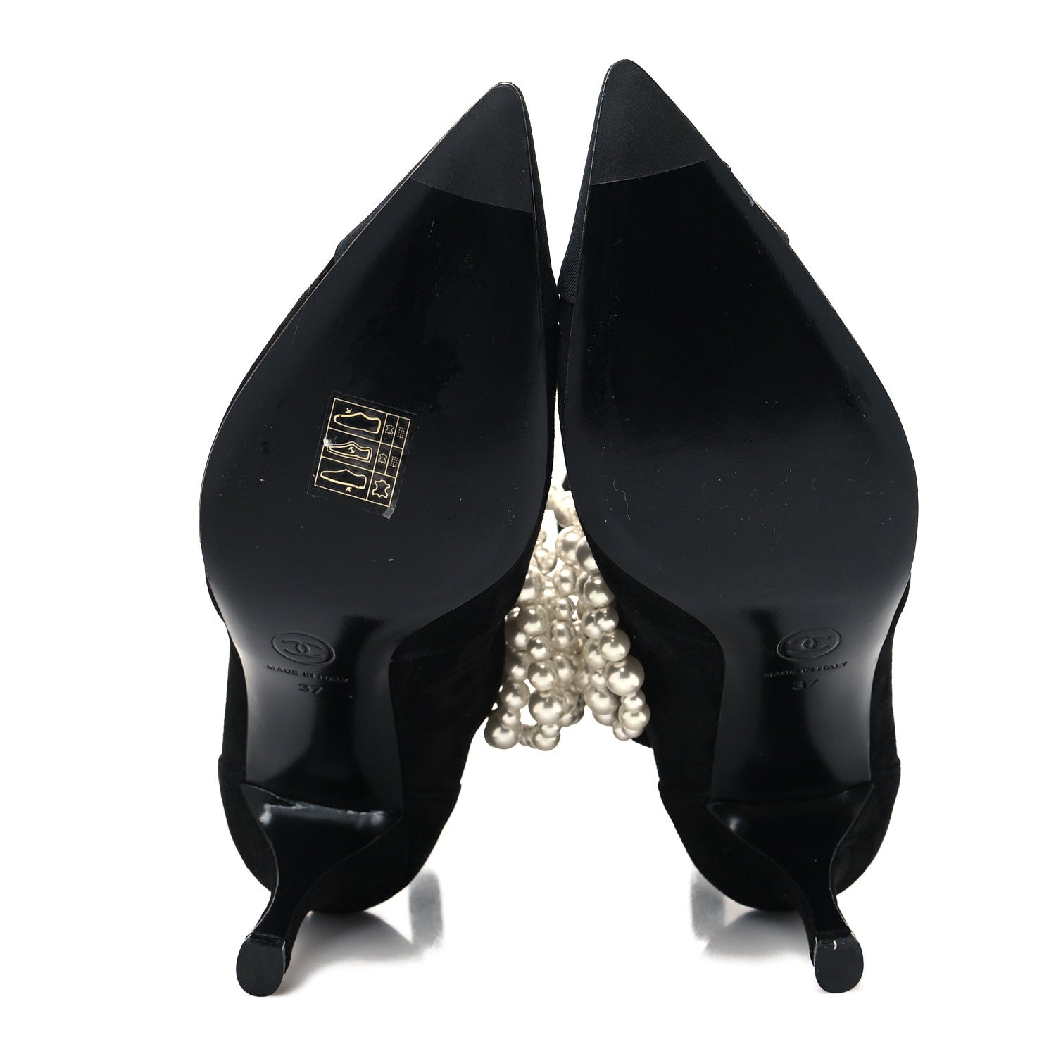 Chanel Stretch Suede Calfskin Grosgrain Pearl Multi Strand Cap Toe Ankle Boots 37 Black 5 of 7
