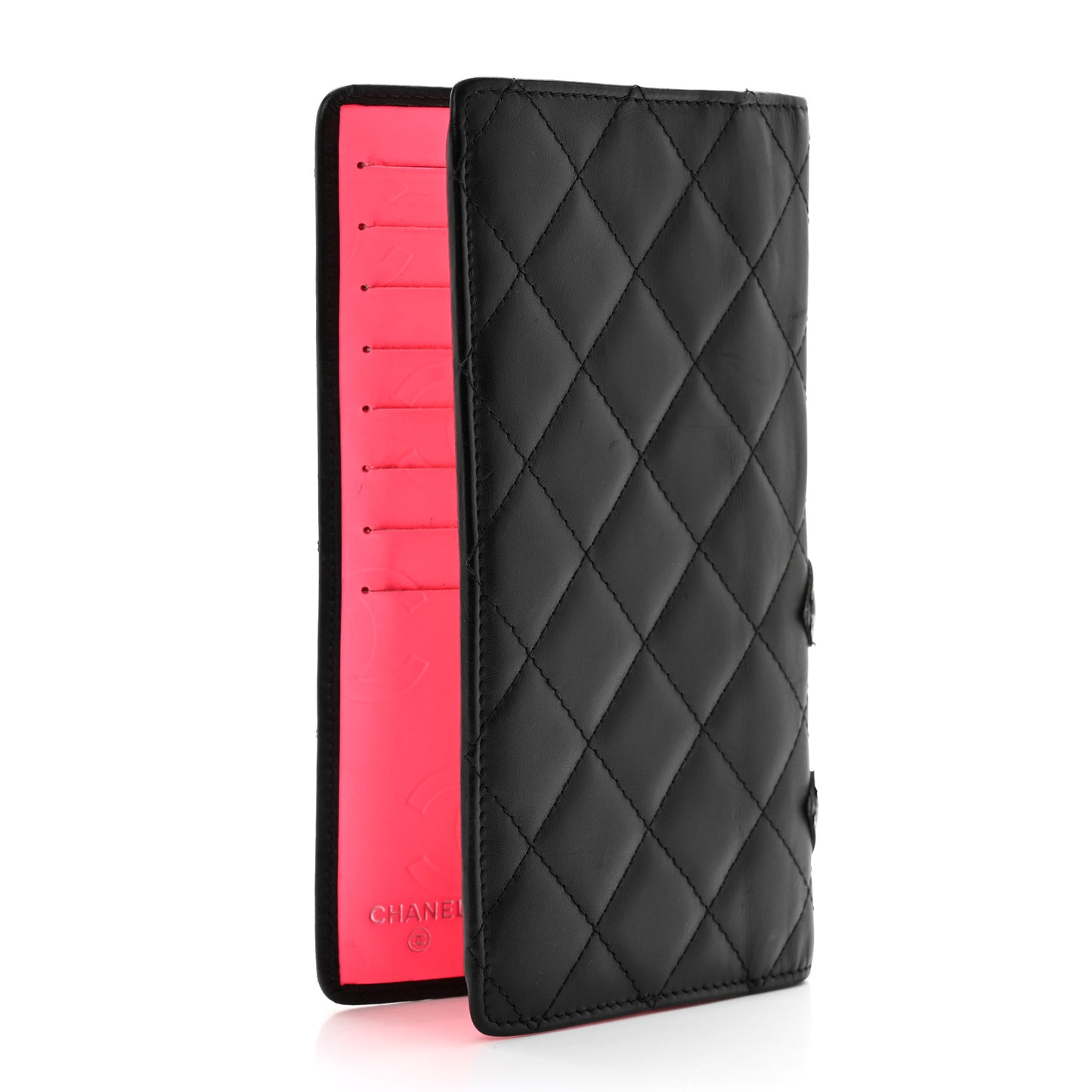 Calfskin Quilted Cambon Yen Wallet Black