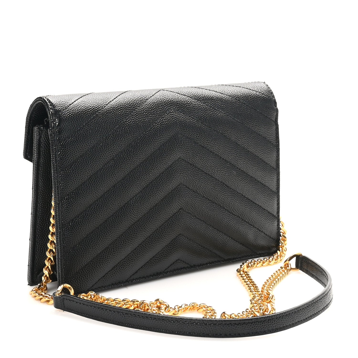 Saint Laurent Grain De Poudre Matelasse Chevron Monogram Envelope Chain Wallet Black 2 of 10
