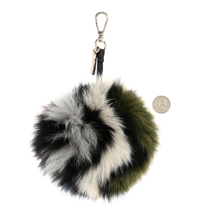 Fendi Fox Fur Shiny Nappa Rainbrow Pom Pom Bag Charm Black Yellow Blue 2 of 4