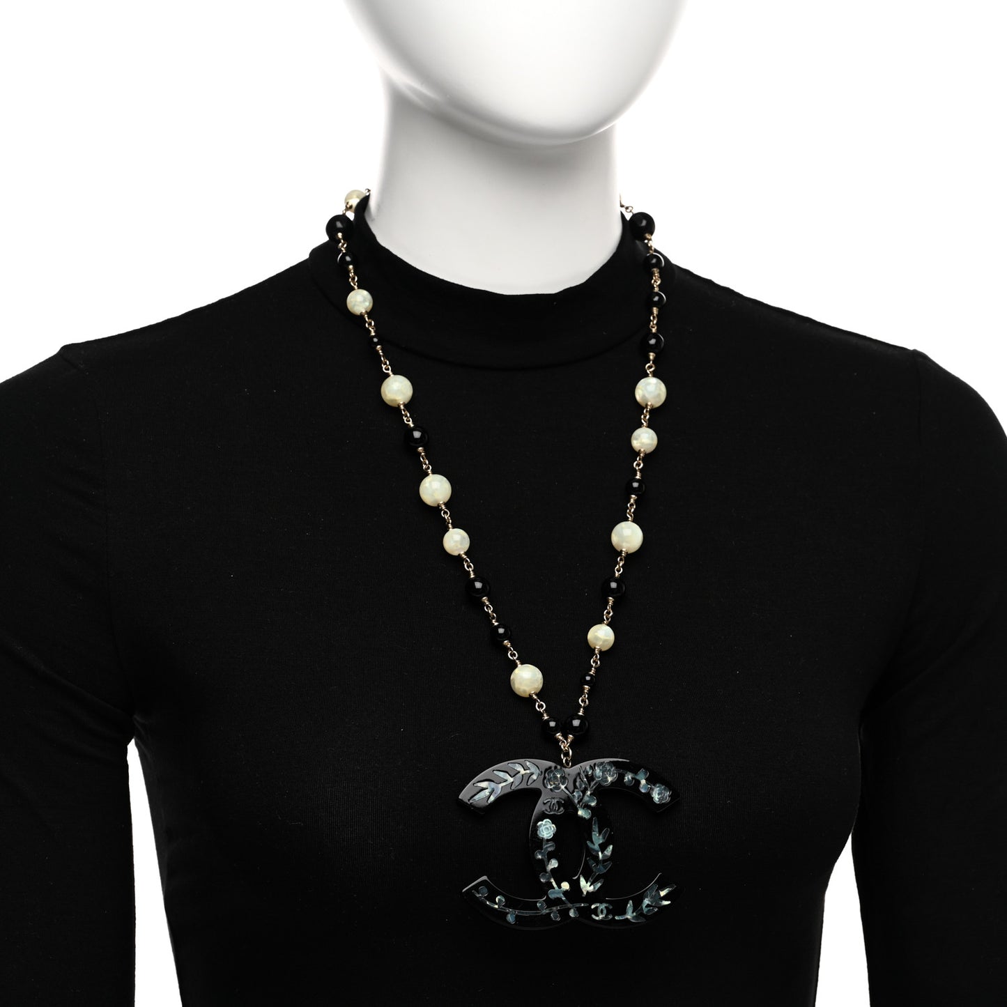Beaded Mother of Pearl Oversized CC Necklace