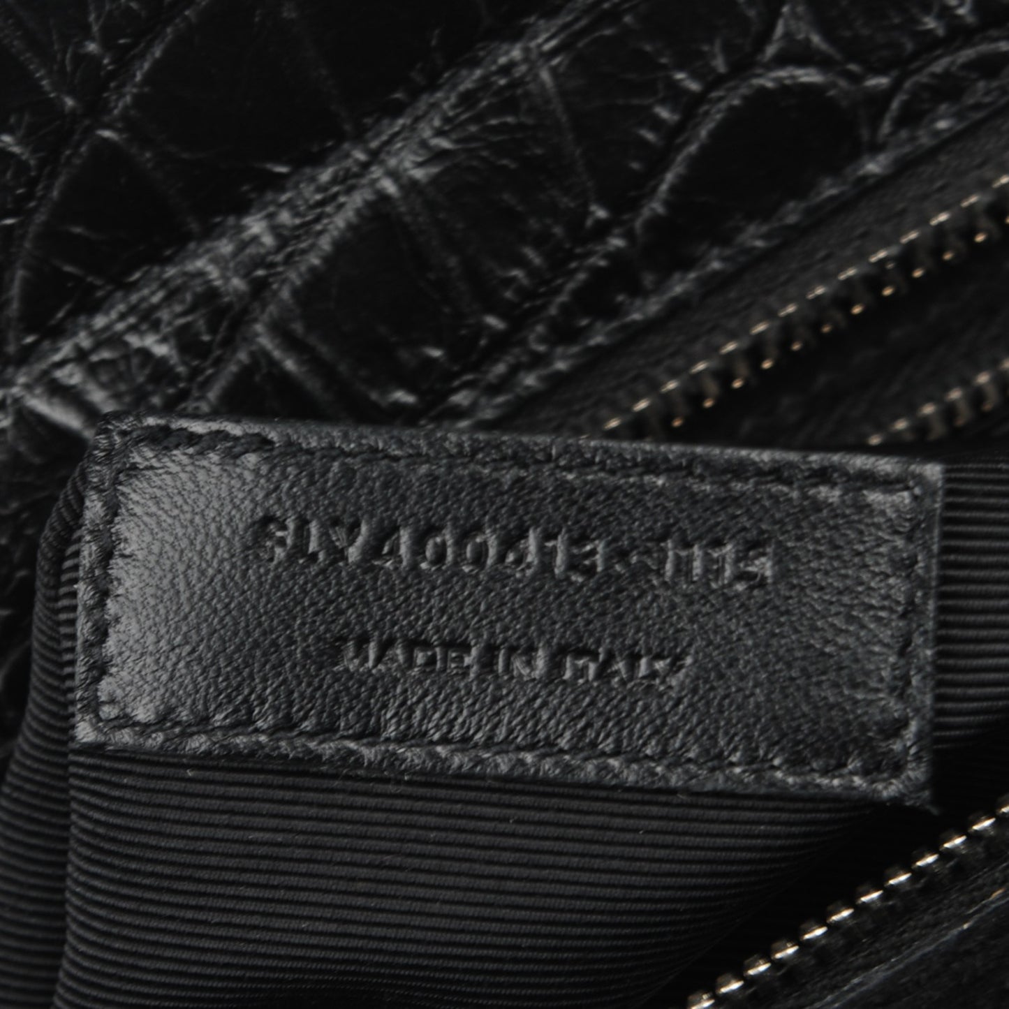 Calfskin Crocodile Embossed Small Cabas Rive Gauche Black