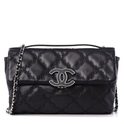 Chanel Calfskin Quilted Double Stitch Hamptons Clutch with Chain Black 1 of 9
