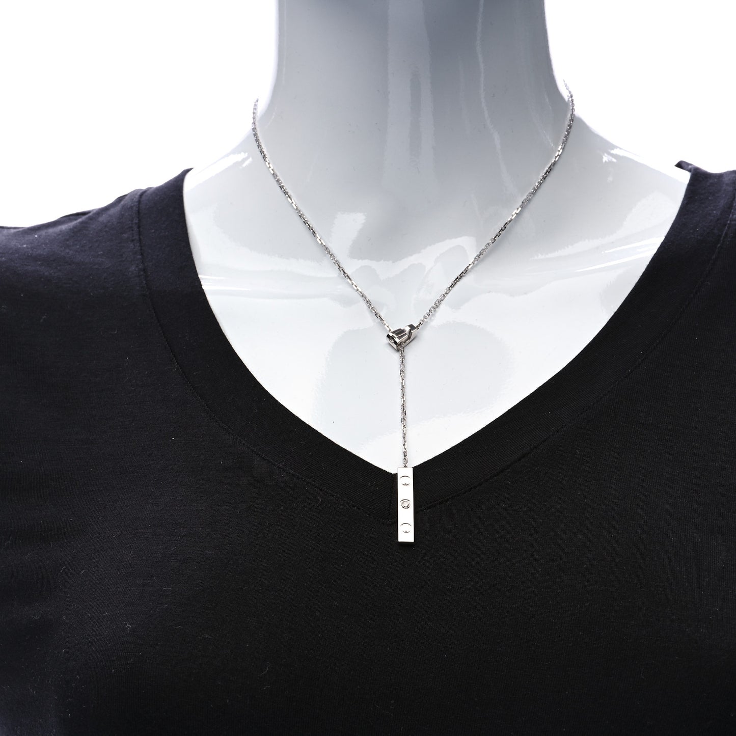18K White Gold Diamond LOVE Lariat Necklace