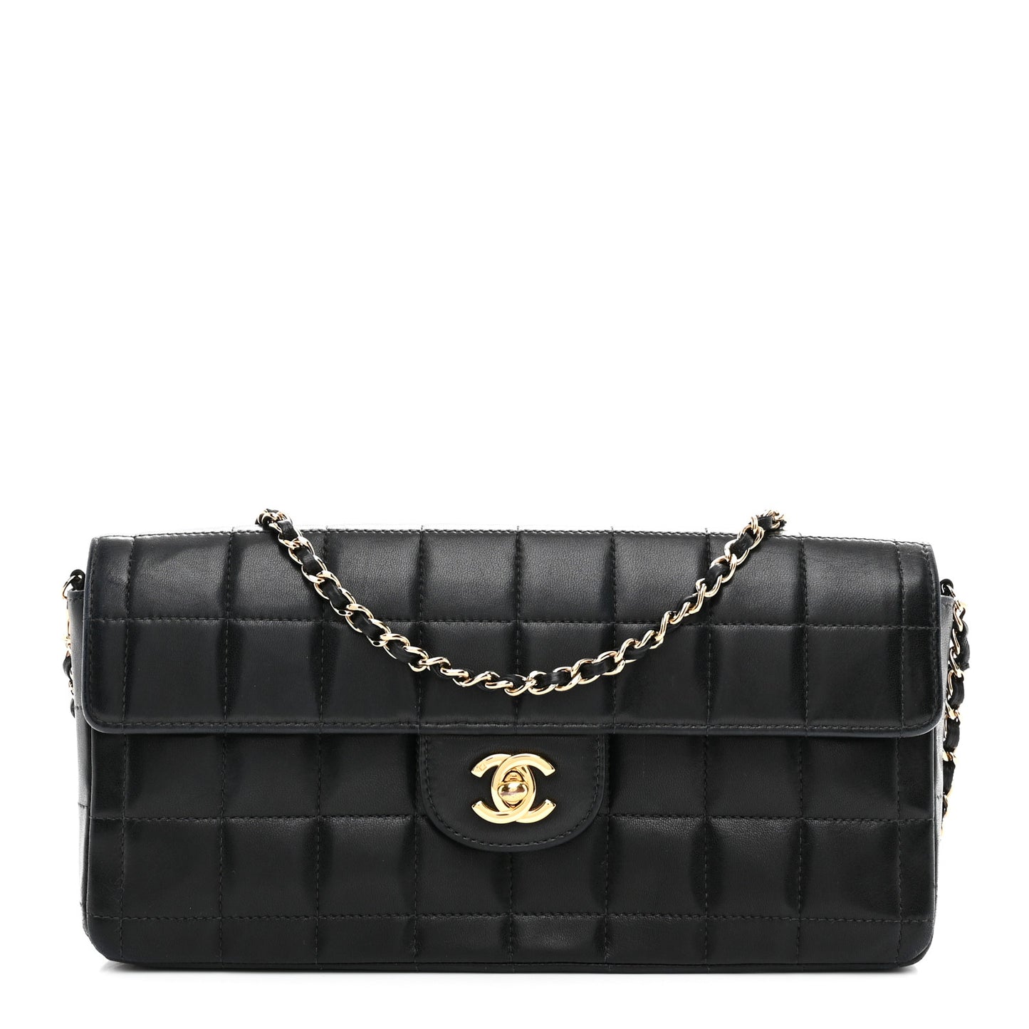Lambskin East West Chocolate Bar Flap Black