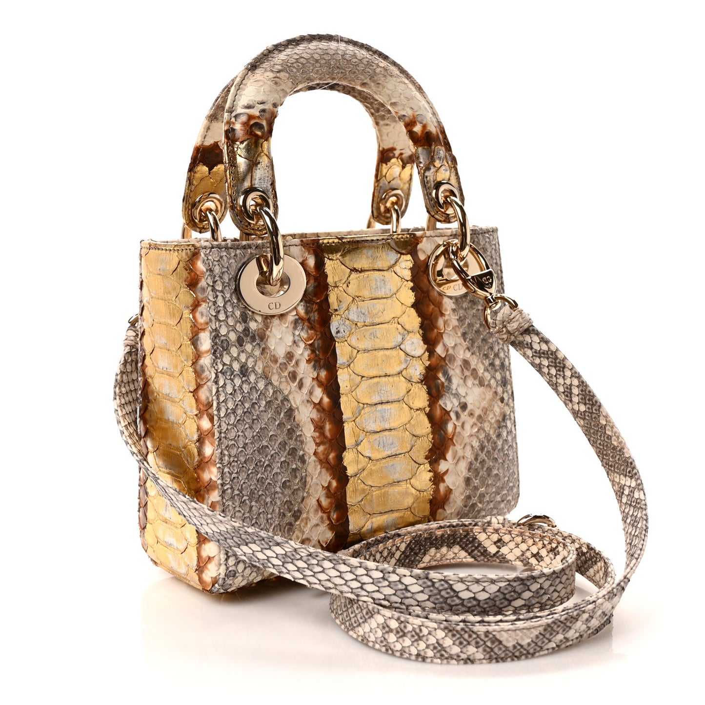 Snakeskin Mini Lady Dior Beige Gold