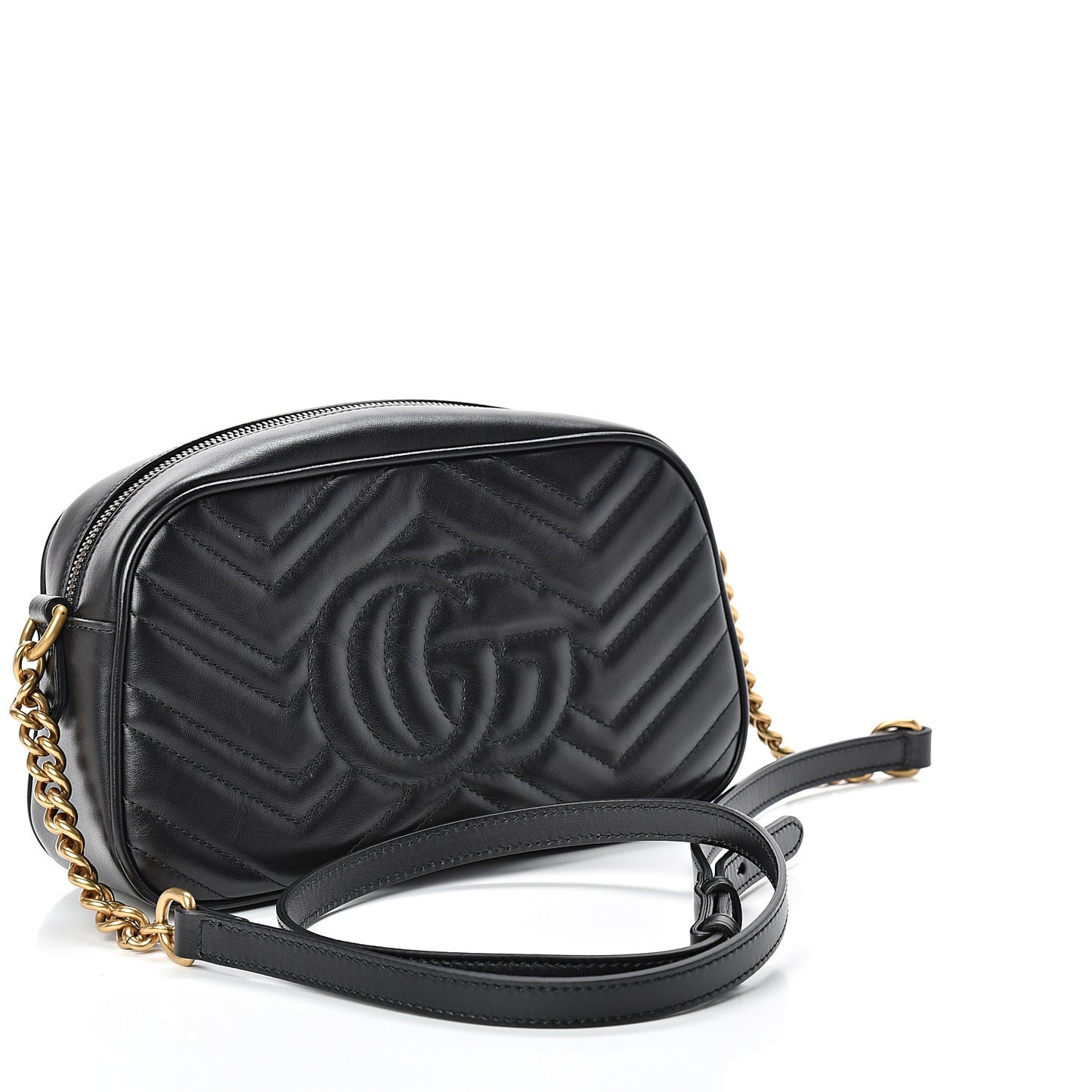 Calfskin Matelasse Small GG Marmont Chain Shoulder Bag Black