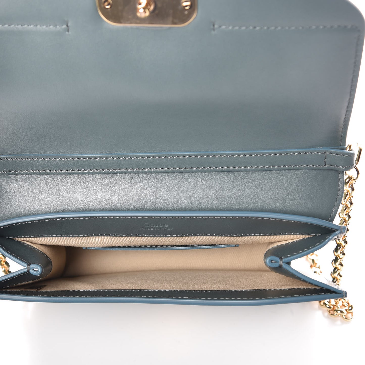 Calfskin Suede C Clutch With Chain Cloudy Blue