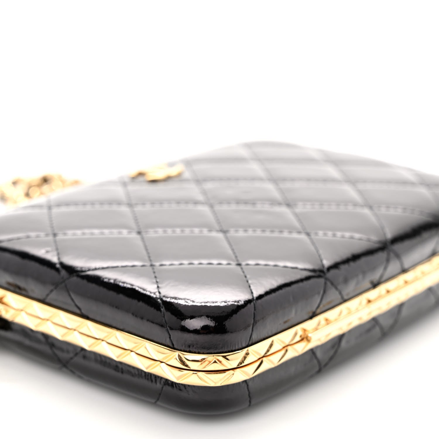 Chanel Glazed Goatskin Quilted Box With Chain Black 9 of 10