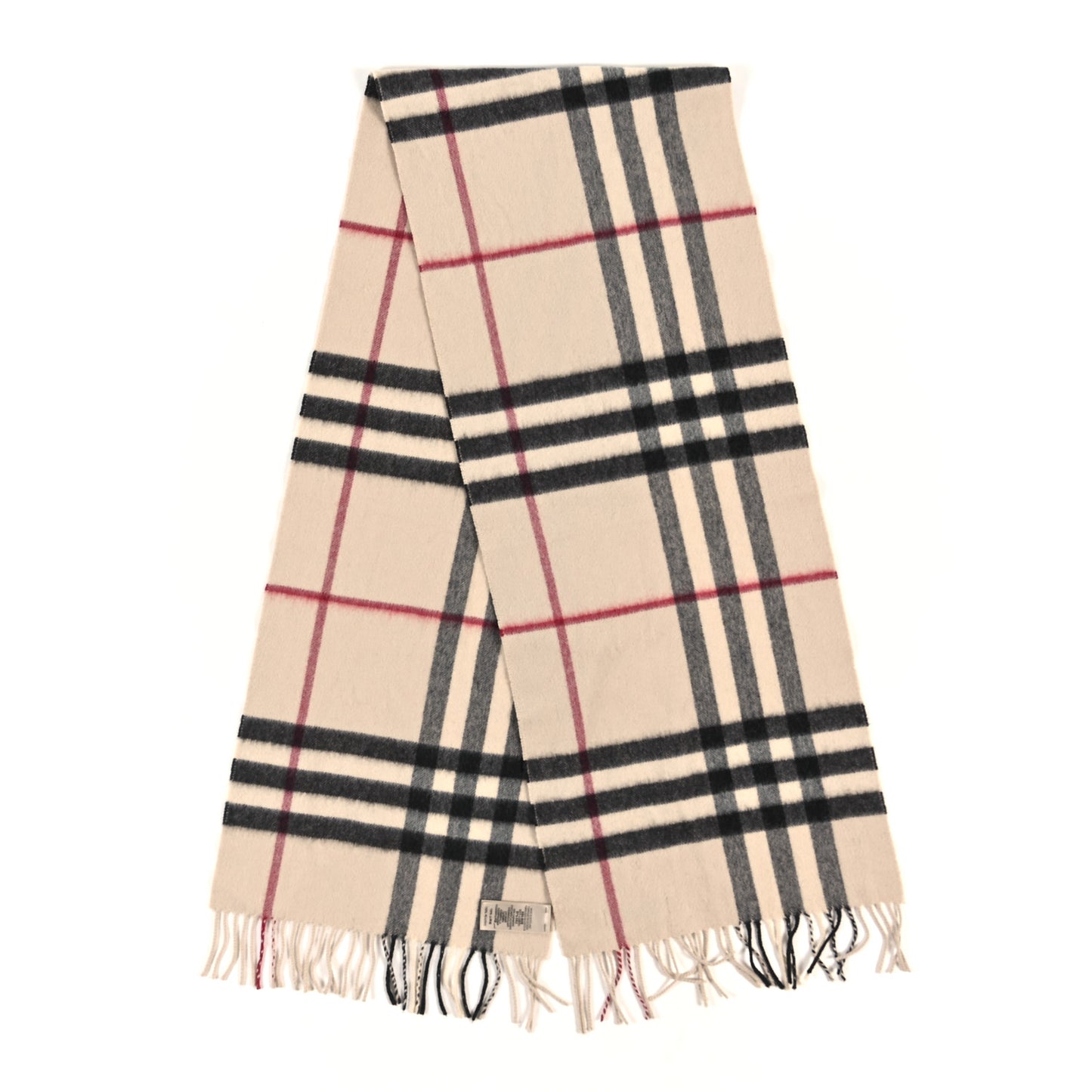 Cashmere Giant Check Fringe Scarf Ivory
