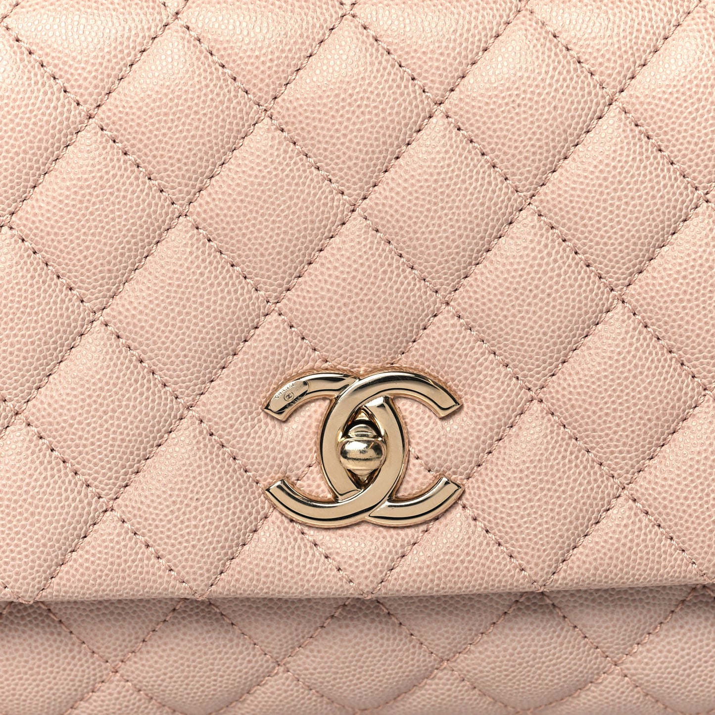 Caviar Quilted Small Coco Handle Flap Beige