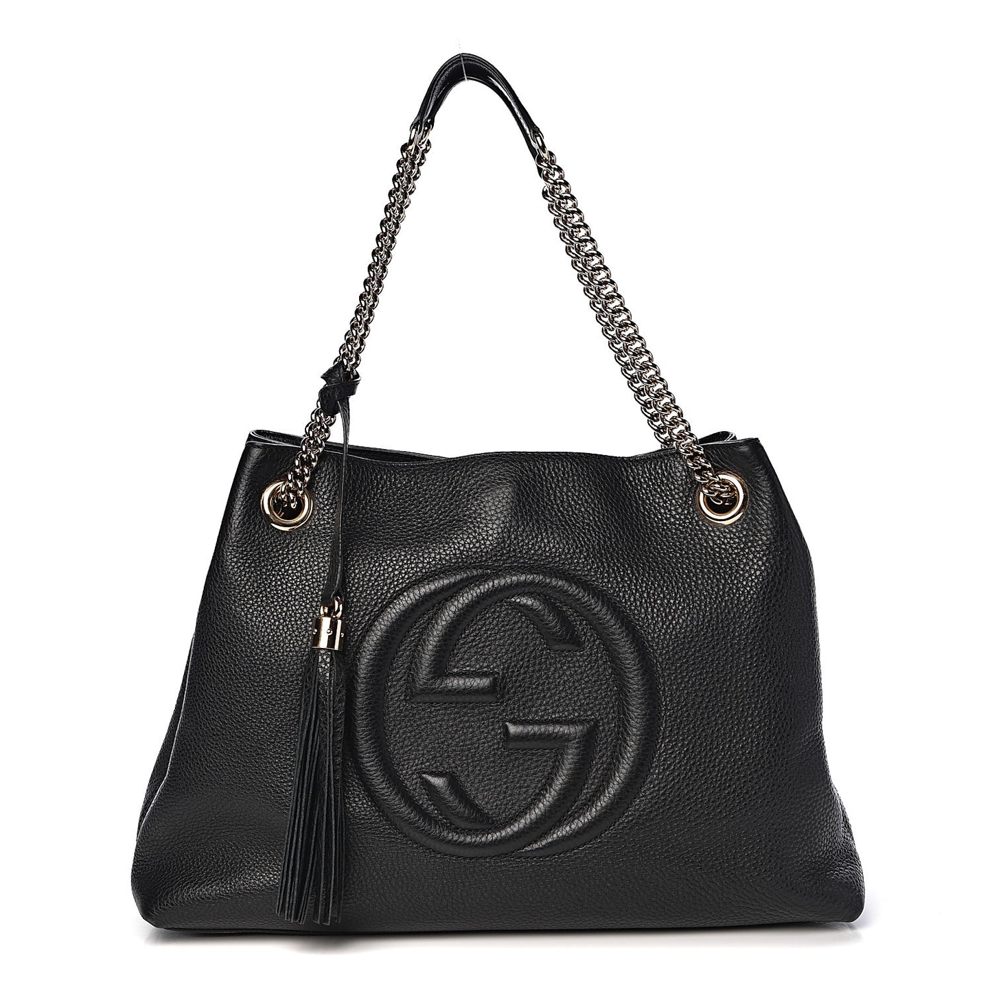Pebbled Calfskin Medium Soho Chain Shoulder Bag Black