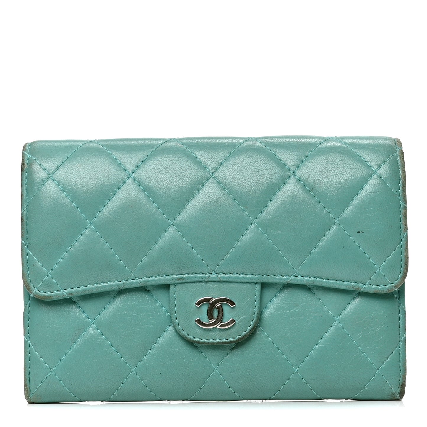 Lambskin Quilted Small Flap Wallet Green