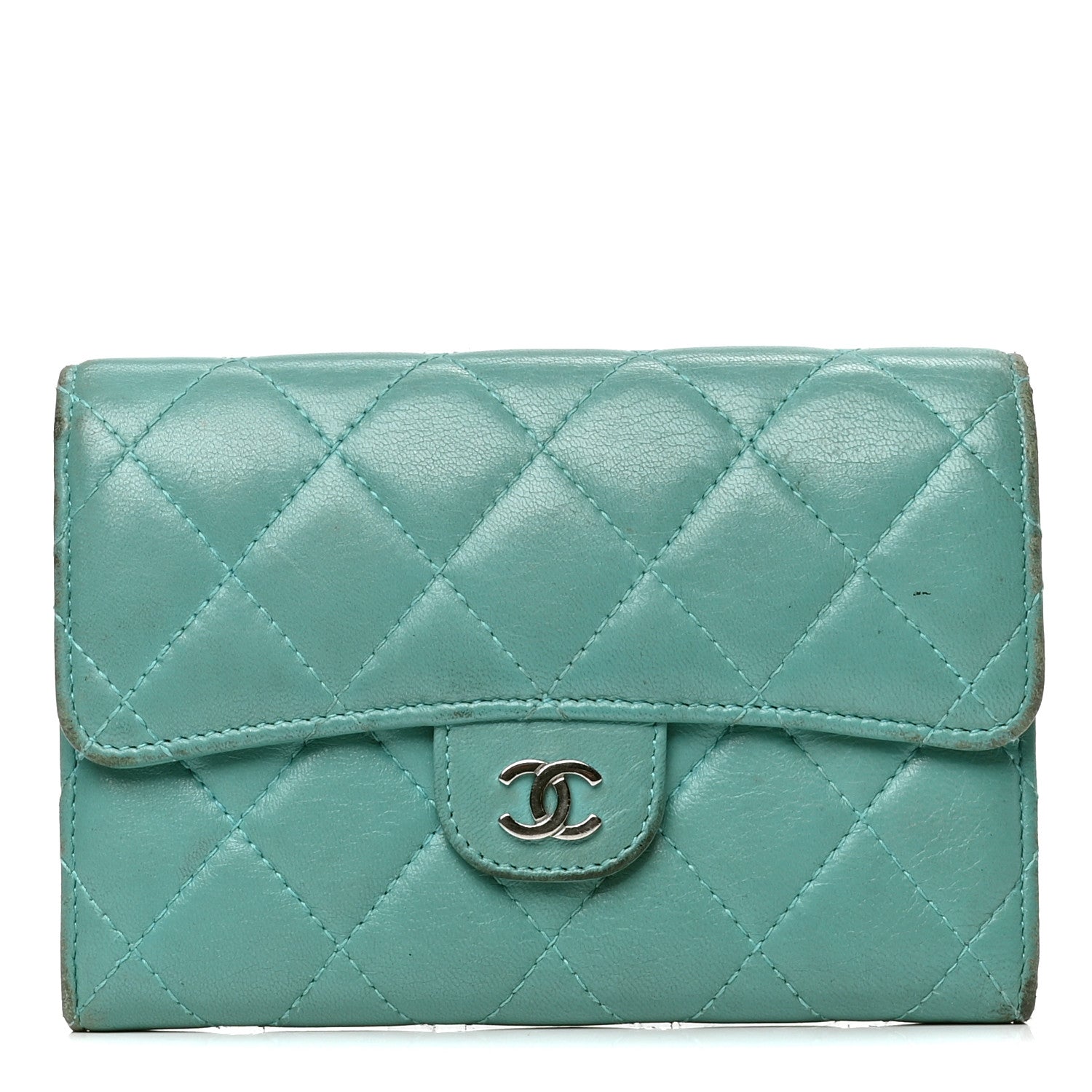 Chanel Lambskin Quilted Small Flap Wallet Green 1 of 4