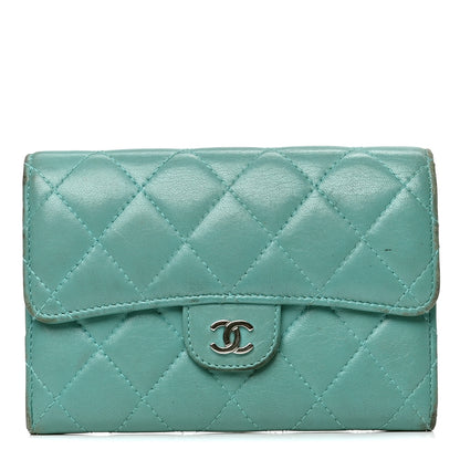 Chanel Lambskin Quilted Small Flap Wallet Green 1 of 4