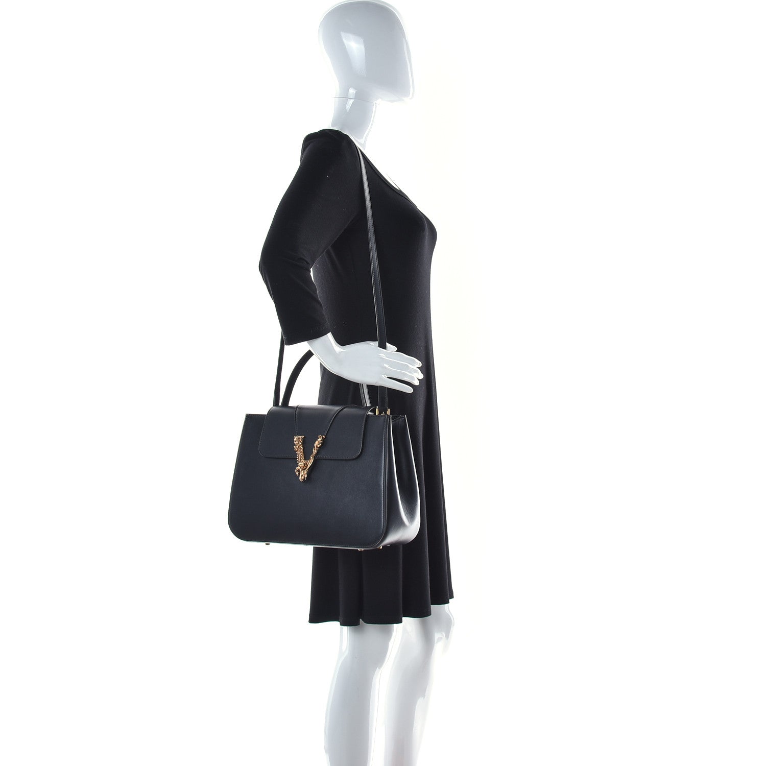 Versace Vitello Barocco Virtus Small Top Handle Shoulder Bag Black 2 of 19